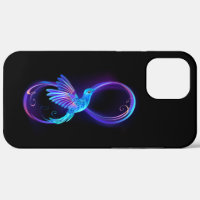 Neon Infinity Symbol with Glowing Hummingbird