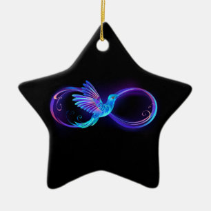 Neon Infinity Symbol with Glowing Hummingbird Ceramic Tree Decoration