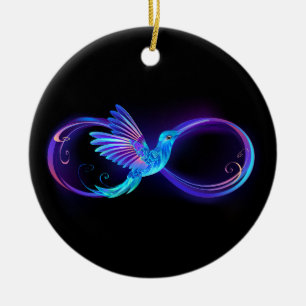Neon Infinity Symbol with Glowing Hummingbird Ceramic Tree Decoration