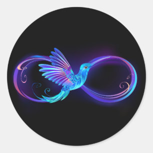 Neon Infinity Symbol with Glowing Hummingbird Classic Round Sticker