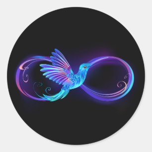 Neon Infinity Symbol with Glowing Hummingbird Classic Round Sticker