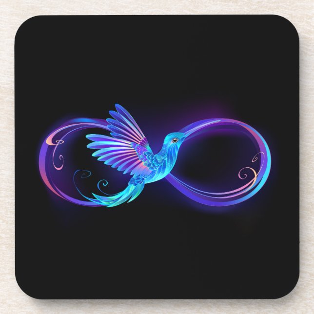 Neon Infinity Symbol with Glowing Hummingbird Coaster (Front)
