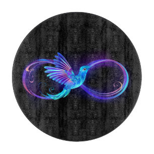 Neon Infinity Symbol with Glowing Hummingbird Cutting Board