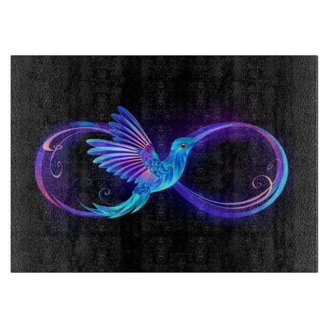 Neon Infinity Symbol with Glowing Hummingbird Cutting Board (Front)