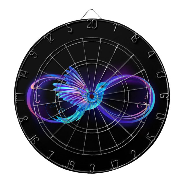 Neon Infinity Symbol with Glowing Hummingbird Dartboard (Front)