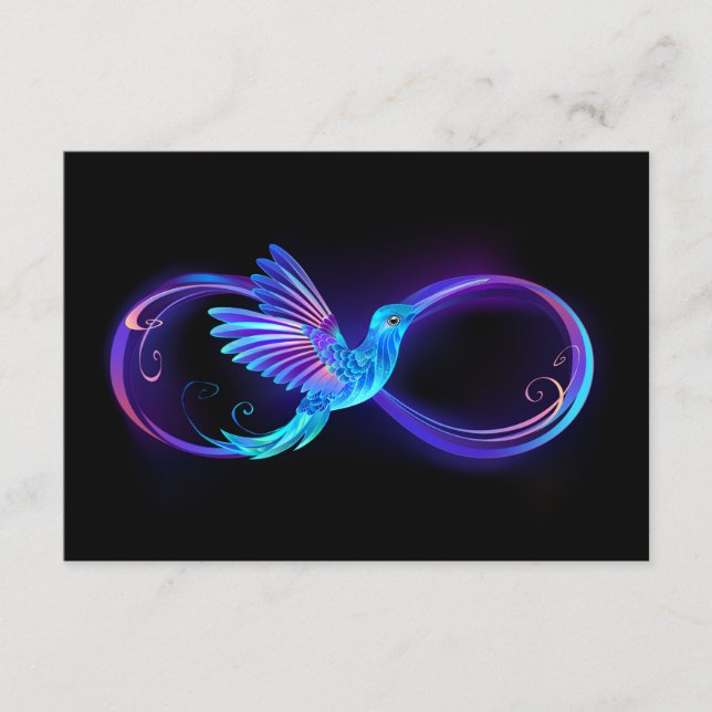 Neon Infinity Symbol with Glowing Hummingbird Enclosure Card (Front)