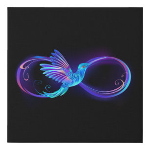 Neon Infinity Symbol with Glowing Hummingbird Faux Canvas Print