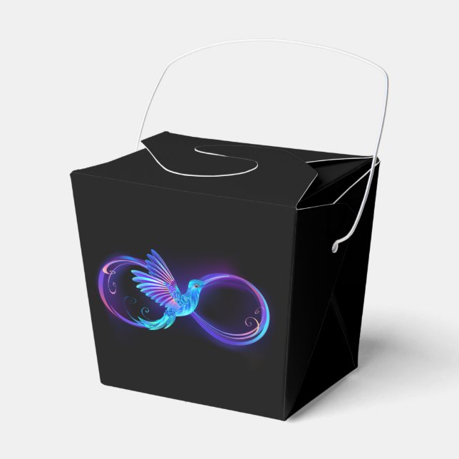 Neon Infinity Symbol with Glowing Hummingbird Favour Box (Front Side)