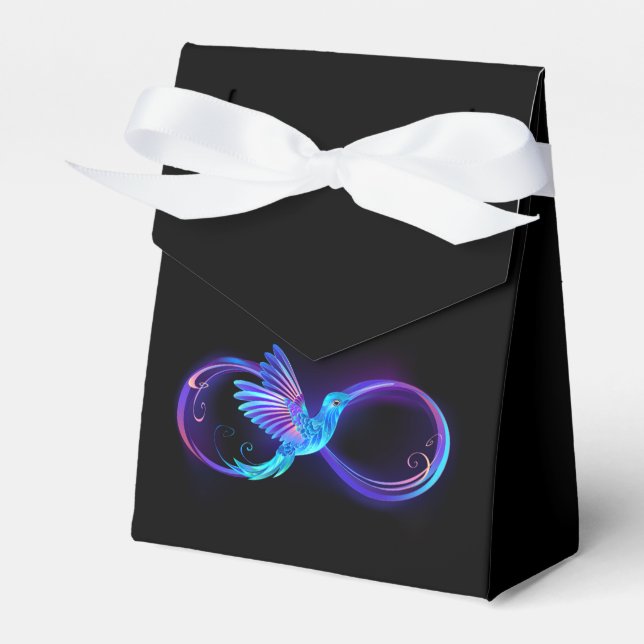 Neon Infinity Symbol with Glowing Hummingbird Favour Box (Front Side)