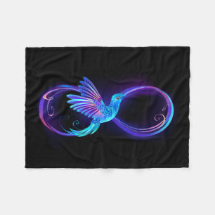 Neon Infinity Symbol with Glowing Hummingbird Fleece Blanket