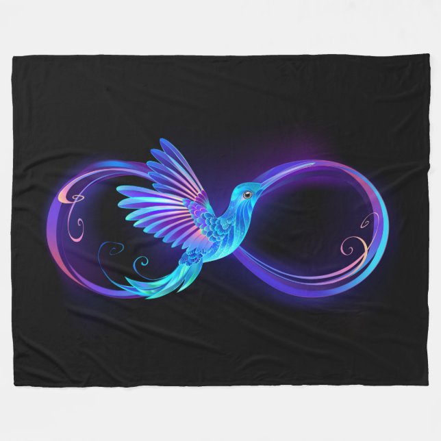 Neon Infinity Symbol with Glowing Hummingbird Fleece Blanket (Front (Horizontal))