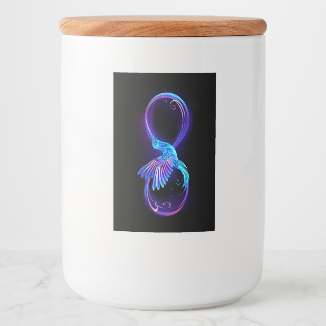 Neon Infinity Symbol with Glowing Hummingbird Food Label (Front)