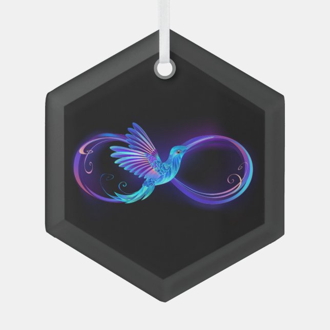 Neon Infinity Symbol with Glowing Hummingbird Glass Tree Decoration (Front)