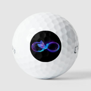 Neon Infinity Symbol with Glowing Hummingbird Golf Balls