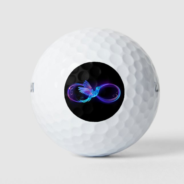 Neon Infinity Symbol with Glowing Hummingbird Golf Balls (Front)