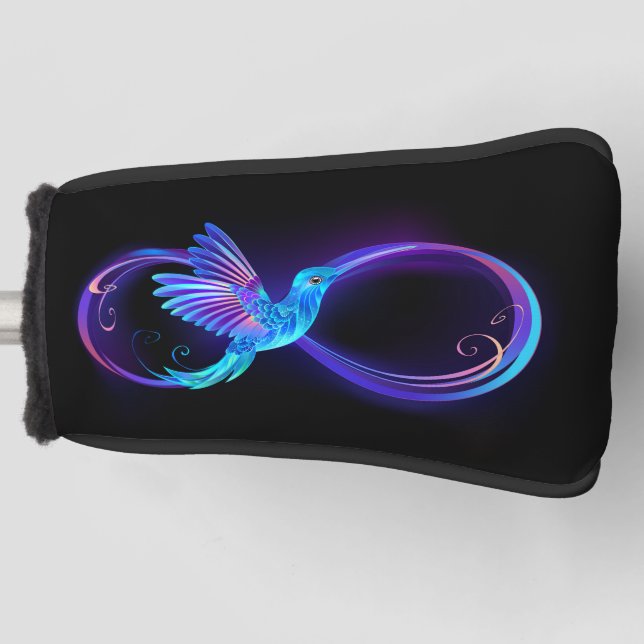 Neon Infinity Symbol with Glowing Hummingbird Golf Head Cover (Front)