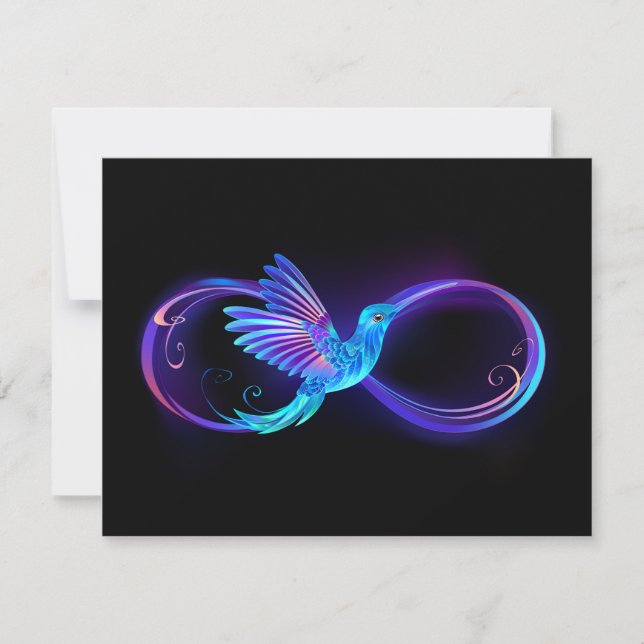 Neon Infinity Symbol with Glowing Hummingbird Holiday Card (Front)