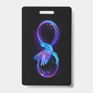 Neon Infinity Symbol with Glowing Hummingbird ID Badge
