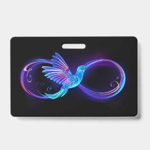 Neon Infinity Symbol with Glowing Hummingbird ID Badge