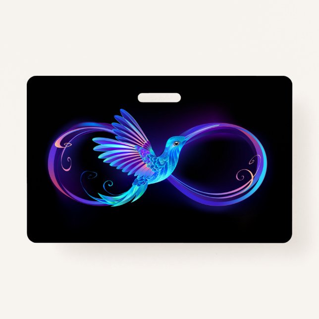Neon Infinity Symbol with Glowing Hummingbird ID Badge (Front)