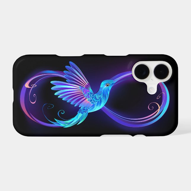 Neon Infinity Symbol with Glowing Hummingbird iPhone Case (Back Horizontal)
