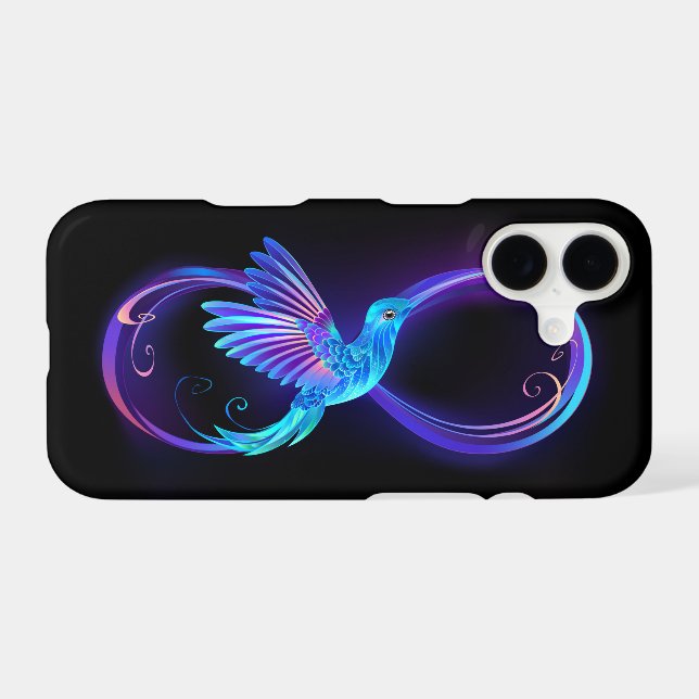 Neon Infinity Symbol with Glowing Hummingbird iPhone Case (Back Horizontal)