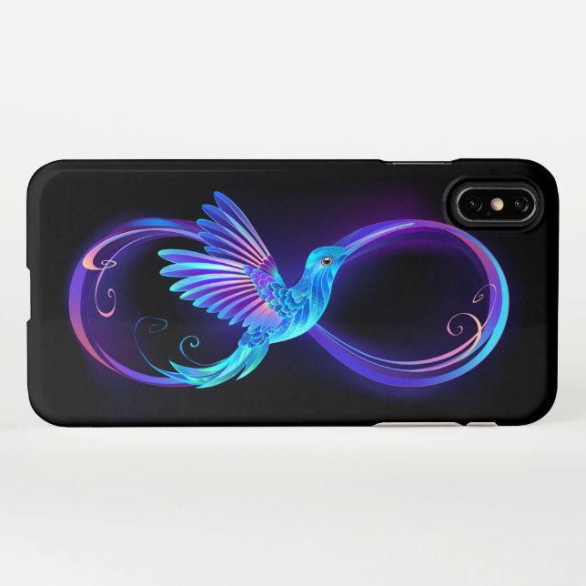 Neon Infinity Symbol with Glowing Hummingbird iPhone Case (Back Horizontal)