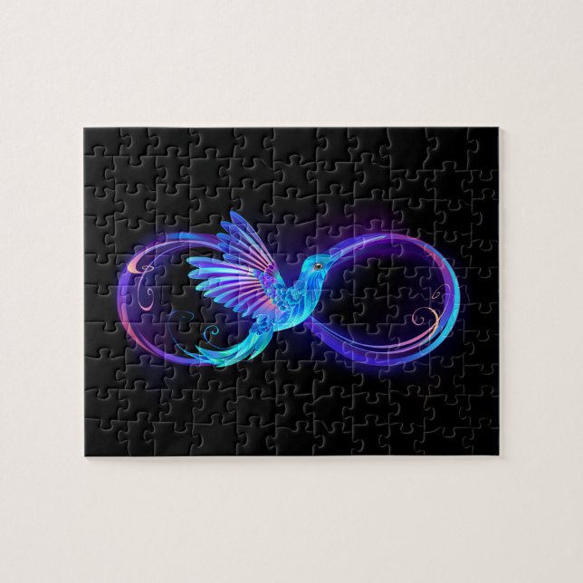 Neon Infinity Symbol with Glowing Hummingbird Jigsaw Puzzle (Horizontal)