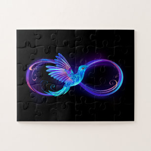 Neon Infinity Symbol with Glowing Hummingbird Jigsaw Puzzle
