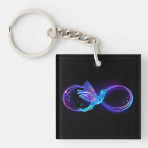 Neon Infinity Symbol with Glowing Hummingbird Key Ring