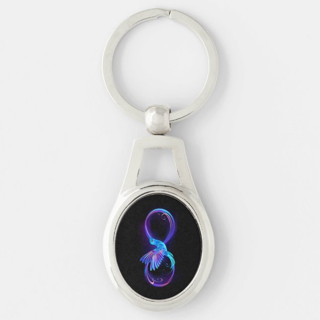 Neon Infinity Symbol with Glowing Hummingbird Key Ring (Front)
