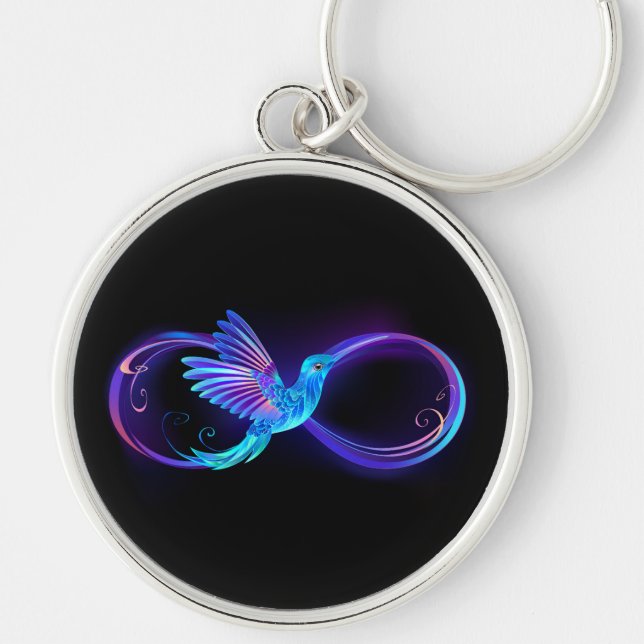 Neon Infinity Symbol with Glowing Hummingbird Key Ring (Front)