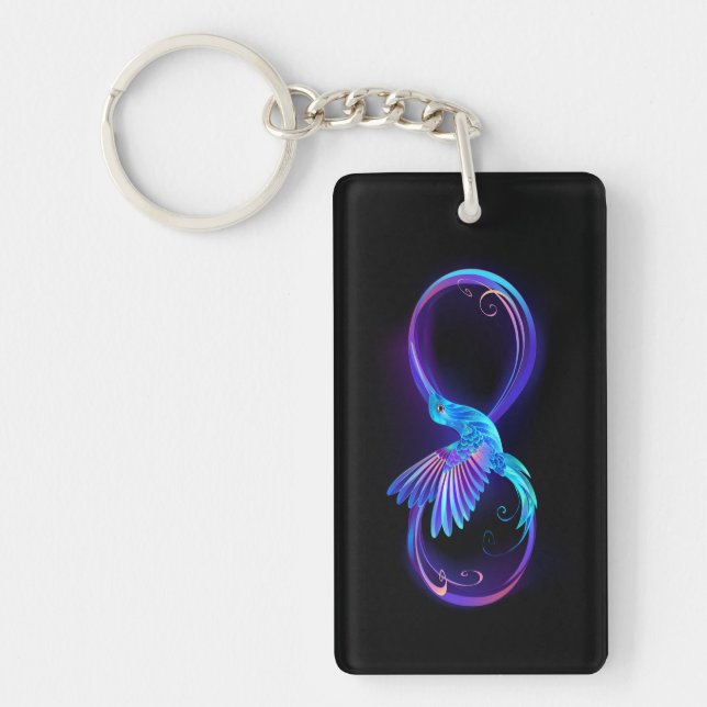 Neon Infinity Symbol with Glowing Hummingbird Key Ring (Front)