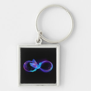 Neon Infinity Symbol with Glowing Hummingbird Key Ring