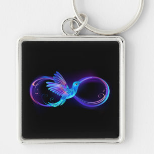 Neon Infinity Symbol with Glowing Hummingbird Key Ring