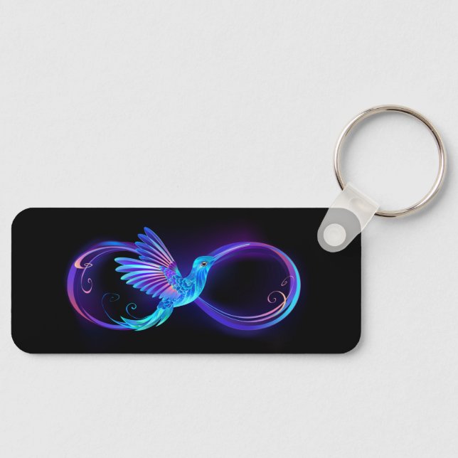 Neon Infinity Symbol with Glowing Hummingbird Key Ring (Front)