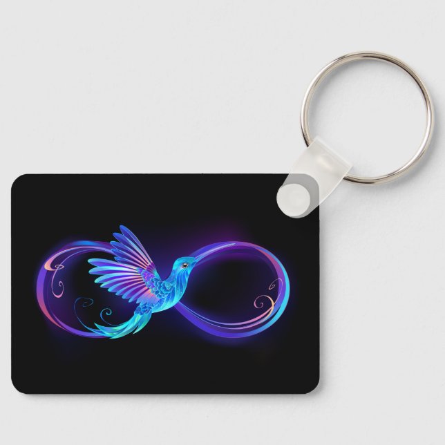 Neon Infinity Symbol with Glowing Hummingbird Key Ring (Front)