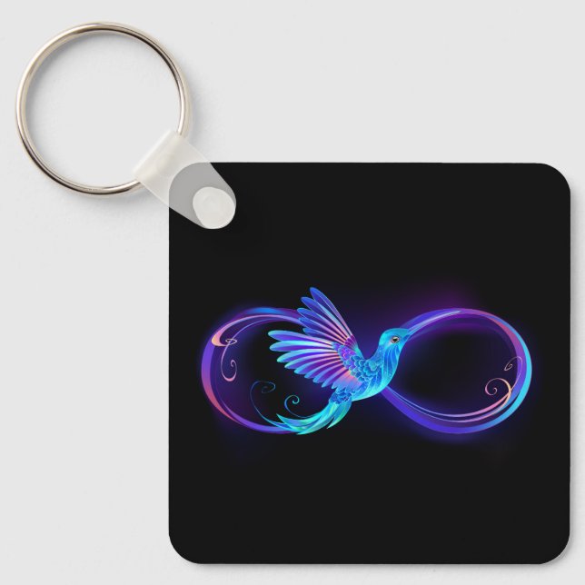 Neon Infinity Symbol with Glowing Hummingbird Key Ring (Front)
