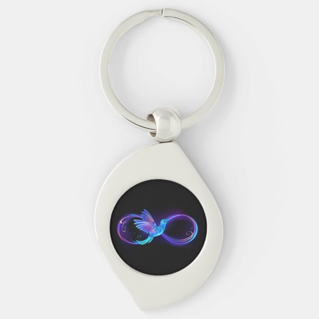 Neon Infinity Symbol with Glowing Hummingbird Key Ring (Front)