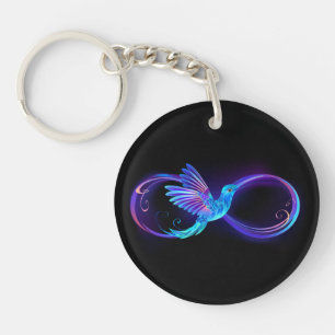 Neon Infinity Symbol with Glowing Hummingbird Key Ring