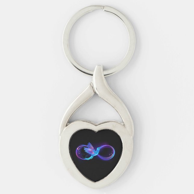 Neon Infinity Symbol with Glowing Hummingbird Key Ring (Front)