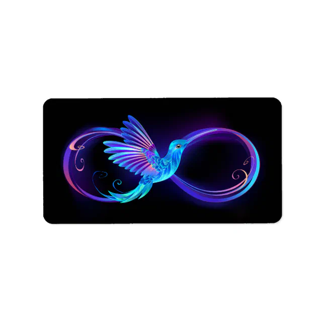 Neon Infinity Symbol with Glowing Hummingbird Label | Zazzle