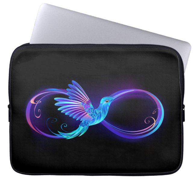 Neon Infinity Symbol with Glowing Hummingbird Laptop Sleeve (Front)