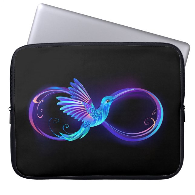 Neon Infinity Symbol with Glowing Hummingbird Laptop Sleeve (Front)