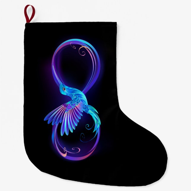 Neon Infinity Symbol with Glowing Hummingbird Large Christmas Stocking (Front)