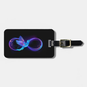 Neon Infinity Symbol with Glowing Hummingbird Luggage Tag
