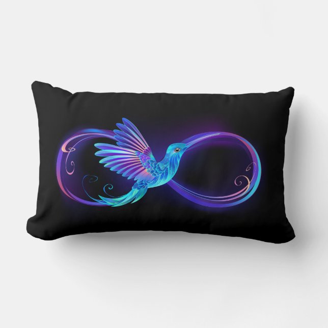 Neon Infinity Symbol with Glowing Hummingbird Lumbar Cushion (Front)