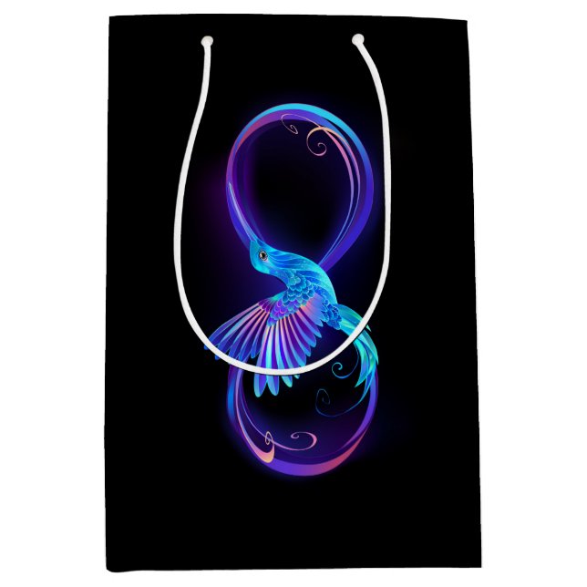 Neon Infinity Symbol with Glowing Hummingbird Medium Gift Bag (Front)