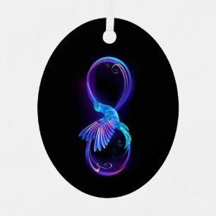 Neon Infinity Symbol with Glowing Hummingbird Metal Tree Decoration
