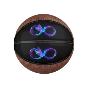 Neon Infinity Symbol with Glowing Hummingbird Mini Basketball